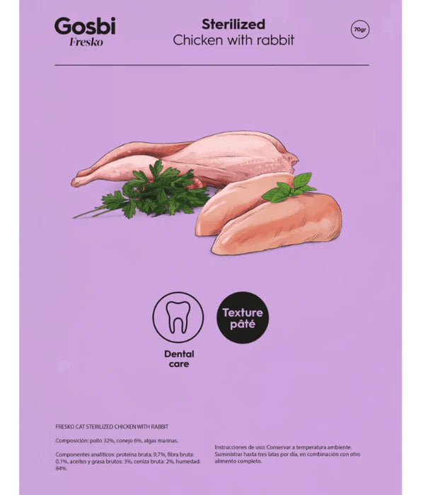 Gosbi - cat Fresko, Chicken and Rabbit Sterilized Complementary Adult Wet Food – Grain-Free 70g