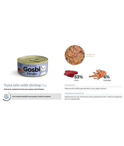 Gosbi - cat Fresko, Tuna and Shrimp Sterilized Complementary Adult Wet Food – 70g