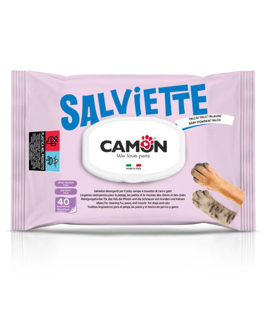 Camon - Maxi Salviette Cleansing Pet Wipes Talco – Alcohol & Paraben Free - 40 Sheets