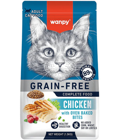 Wanpy - cat Grain-Free Chicken Adult Cat Food, High Animal Protein, Digestive & Immune Support - 1.5 kg
