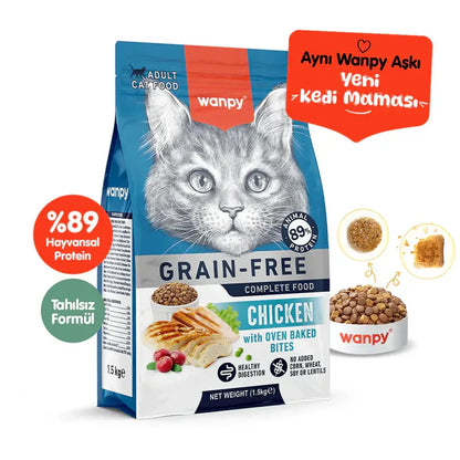 Wanpy - cat Grain-Free Chicken Adult Cat Food, High Animal Protein, Digestive & Immune Support - 1.5 kg