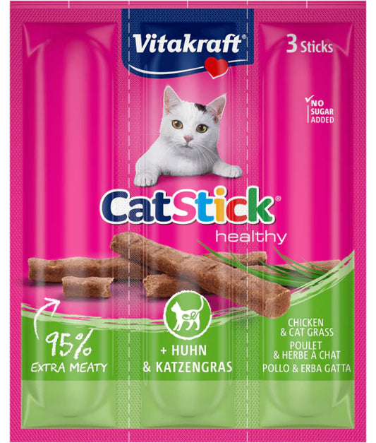 Vitakraft - Cat Stick, 3 Healthy Soft Sticks With Chicken and Cat Grass For a Healthy Digestion - 18g
