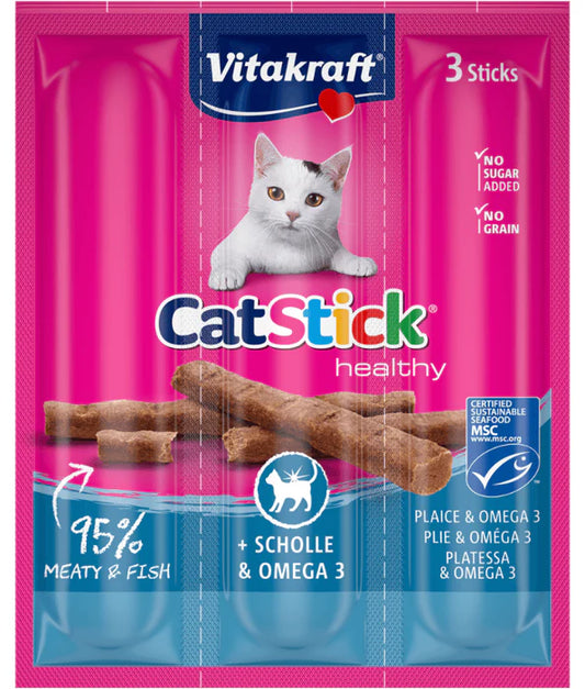 Vitakraft - Cat Stick, 3 Healthy Soft Sticks With Plaice (Fish) and Omega 3 For a Healthy Skin and Coat - 18g