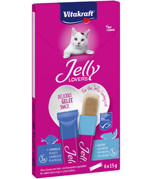 Vitakraft - cat Jelly Lovers, Lickable Jelly Tubes With Salmon and Plaice (Fish) - 6 Tubes x 15g