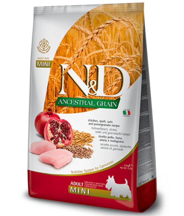 Farmina - dog N&D Ancestral Grain, Chicken and Pomegranate Adult Dry Dog Food For Mini and Small Breeds 2.5kg