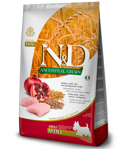 Farmina - dog N&D Ancestral Grain, Chicken and Pomegranate Adult Dry Dog Food For Mini and Small Breeds 2.5kg