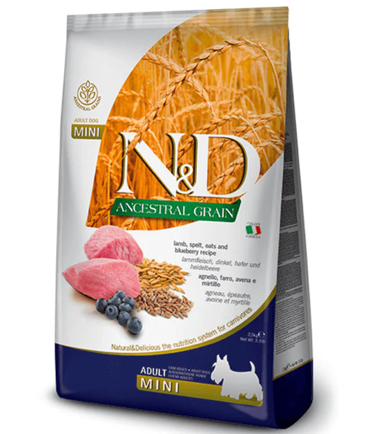 Farmina - dog N&D Ancestral Grain, Lamb and Blueberry Adult Dry Dog Food For Mini and Small Breeds