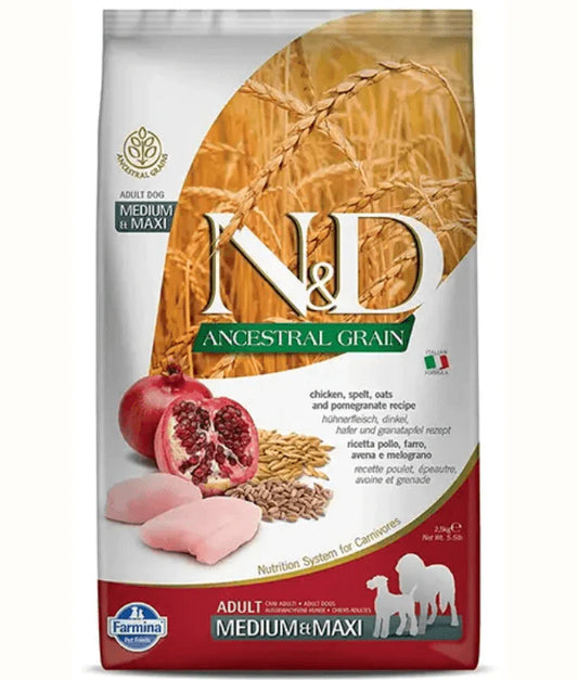 Farmina - dog N&D Ancestral Grain, Chicken and Pomegranate Adult Dry Dog Food For Medium & Maxi Breeds
