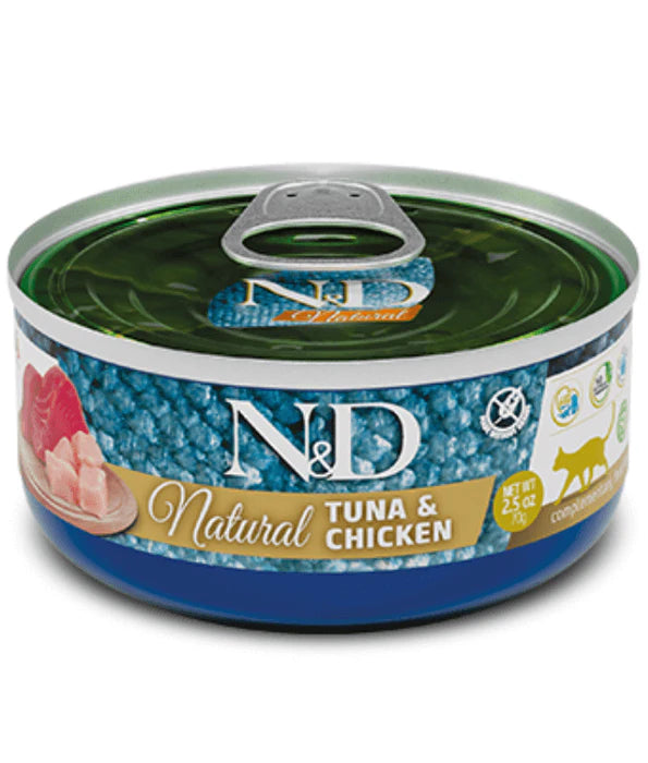 Farmina - cat N&D Natural, Tuna and Chicken Grain Free Adult Wet Cat Food In Broth 70g