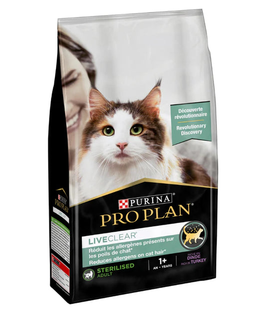 Purina Pro Plan - cat LiveClear, Sterilised Adult Cat Food, Rich in Turkey, Allergen-Reducing & Urinary Care - 1.4 kg