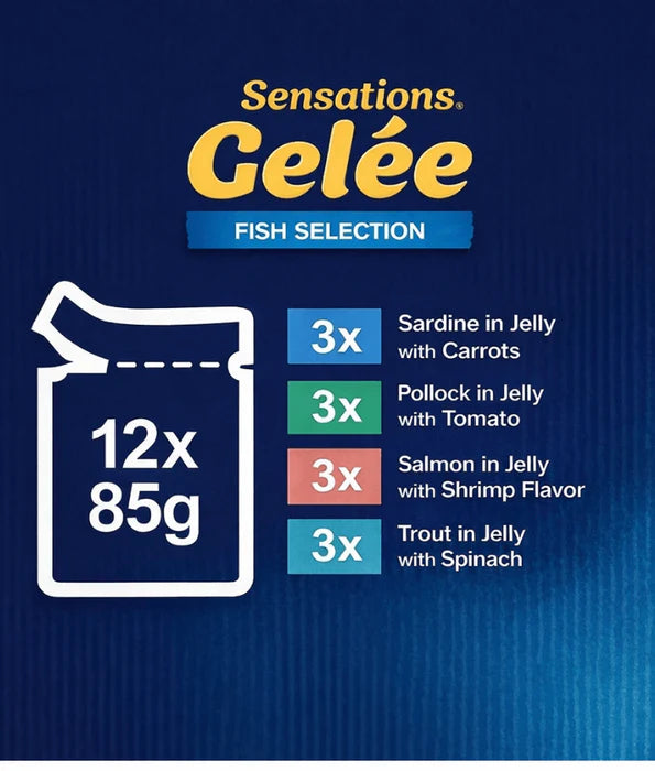 Purina Felix - cat Sensations in Jelly Adult Wet Food – Salmon, Trout, Sardine, Pollock – Selection 12 x 85g
