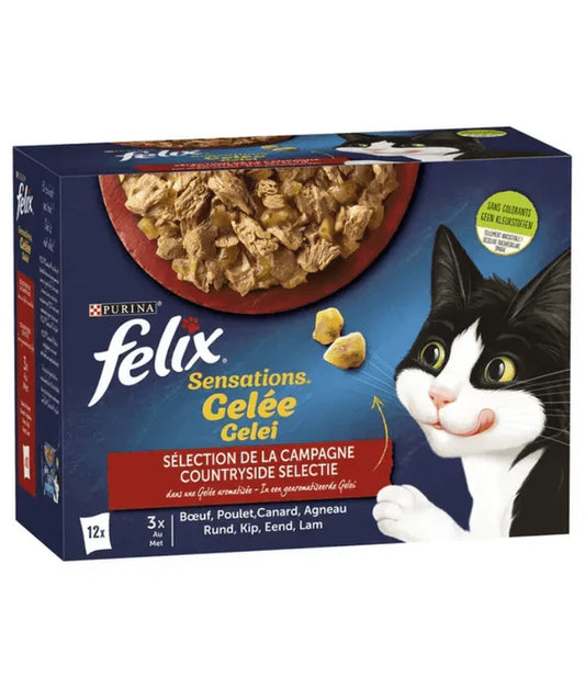 Purina Felix - cat Sensations in Jelly Adult Wet Food – Beef, Chicken, Duck & Lamb, Adult 12x85g