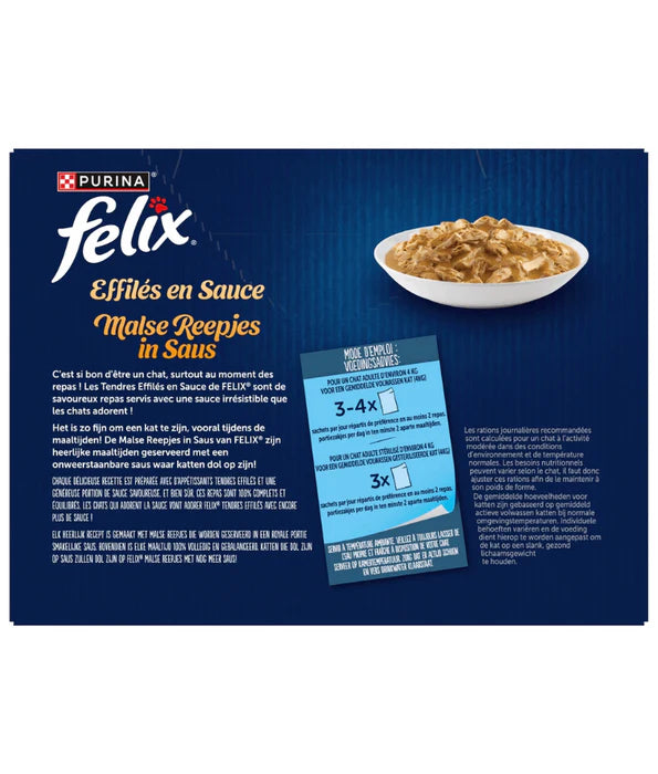 Purina Felix - cat Tendres Effilés en Sauce Adult Wet Food – Beef, Chicken, Lamb & Duck, Adult 12x85g