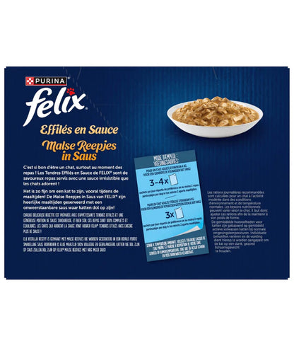 Purina Felix - cat Tendres Effilés en Sauce Adult Wet Food – Beef, Chicken, Lamb & Duck, Adult 12x85g