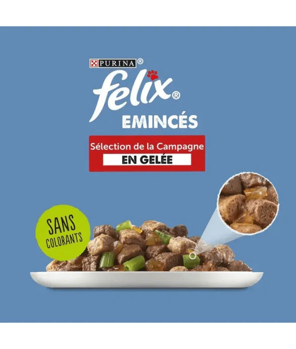 Purina Felix - cat Emincés Original in Jelly Adult Wet Food – Poultry & Tomato, Duck & Green Beans, Chicken & Peas, Turkey & Carrots – 12x85g