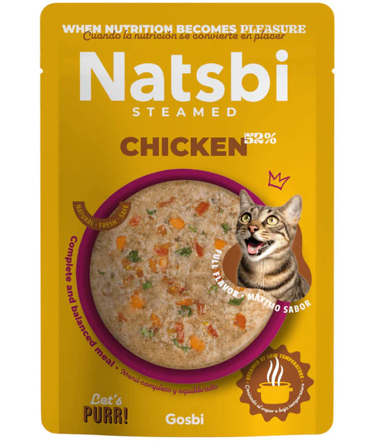 Gosbi - cat Natsbi Steamed, Chicken in Broth Fresh Food – Grain-Free, Complete Meal for All Life Stages – 80g