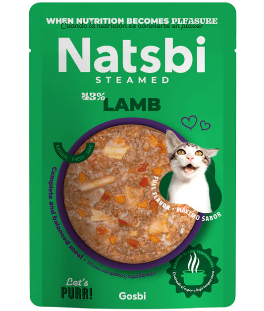Gosbi - cat Natsbi Steamed, Lamb in Broth Fresh Food - Grain Free, Complete Meal for All Life Stages - 80g