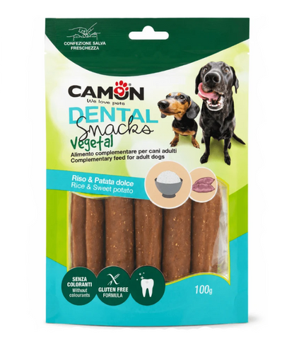 Camon - Dental Snack Cannoli, Rice & Sweet Potato, Gluten-Free Dental Care Treat for Adult Dogs - 100g