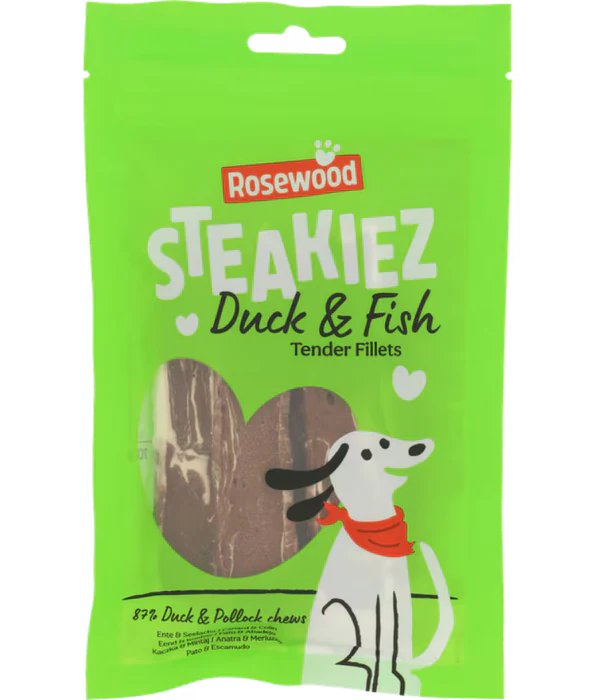 Rosewood - Steakiez Duck Tender Fillets, Duck & Fish, High-Protein Reward Treat, All Life Stages - 70g