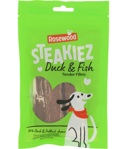 Rosewood - Steakiez Duck Tender Fillets, Duck & Fish, High-Protein Reward Treat, All Life Stages - 70g
