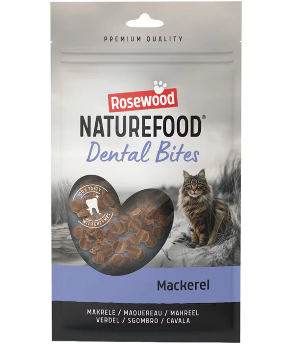 Rosewood - Naturefood Dental Bites Mackerel, Grain-Free, Dental & Breath Care, All Life Stages Cat Treat - 50g