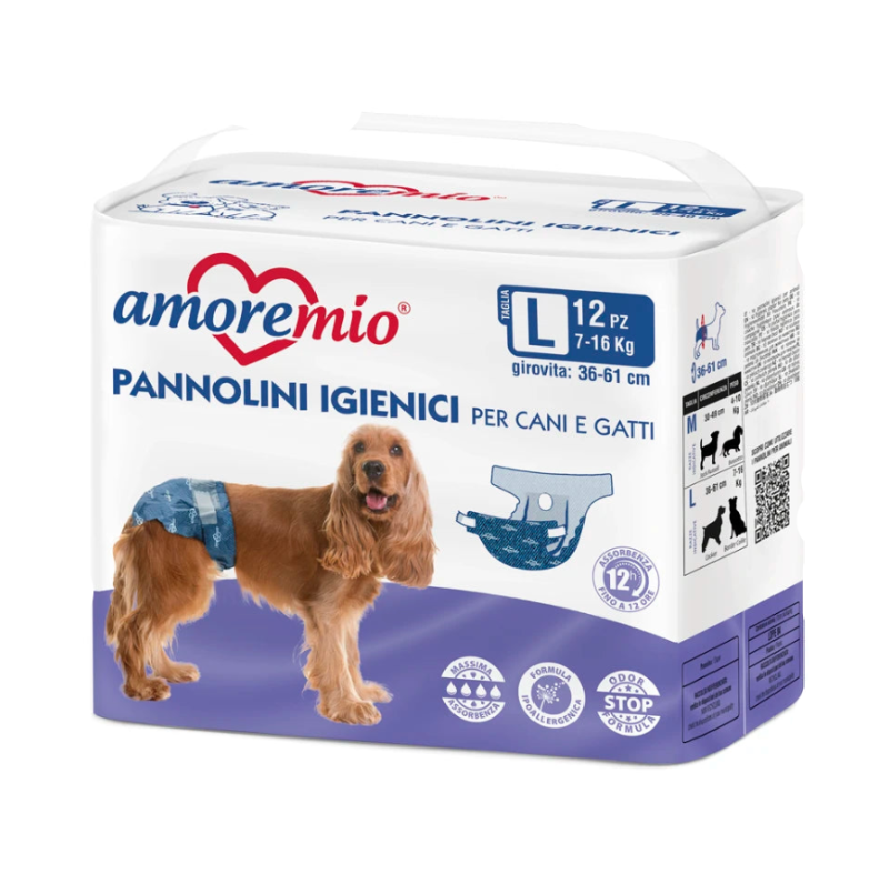 Amoremio - Hygienic pads Odor Stop Absorbent Formula With Leak-Proof Barriers, For Cats & Female Dogs large