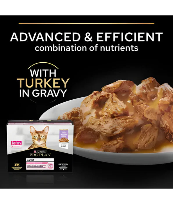 Purina  Pro Plan - cat Adult Delicate Digestion Wet Cat Food, Turkey in Gravy - 10 pouches x 85g