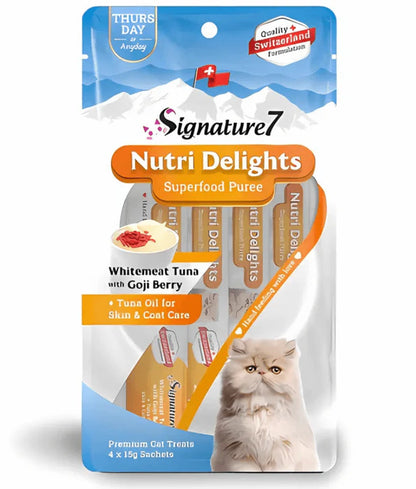 Signature7 - cat Nutri Delights Thursday Whitemeat Tuna with Goji Berry For Skin and Coat Care Liquid Cat Treats 4x15g