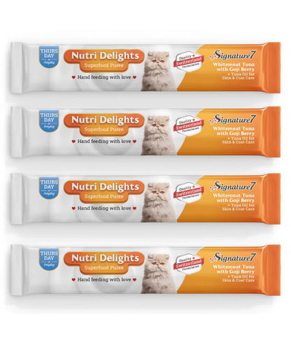 Signature7 - cat Nutri Delights Thursday Whitemeat Tuna with Goji Berry For Skin and Coat Care Liquid Cat Treats 4x15g