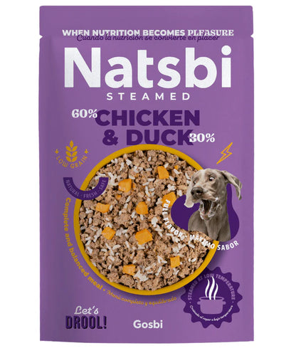 Gosbi - dog Natsbi Steamed, Duck and Chicken Fresh Food For Adults and Puppies – With Wholegrain Rice, All Natural Meal 200g-500g