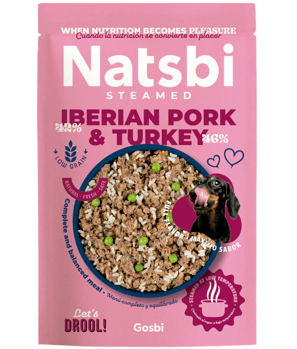 Gosbi - dog Natsbi Steamed, Turkey and Pork Fresh Food For Adults and Puppies – With Wholegrain Rice, All Natural Meal 200g-500g