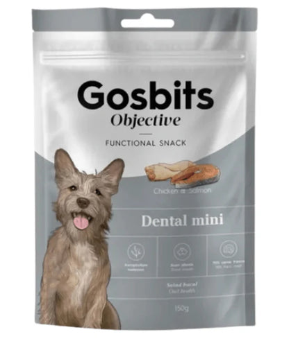 Gosbi - dog Gosbits Objective, Chicken & Salmon Adult Treats – Dental, Reduce Bad Breath and Plaque Formation, All Natural For Mini and Small Breeds 150g