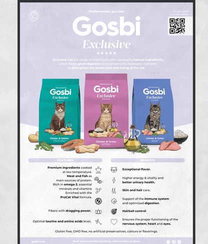 Gosbi - cat Exclusive, Chicken and Turkey Adult Dry Food – Hair and Skin Support 1.5kg-6kg