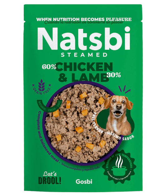 Gosbi - dog Natsbi Steamed, Chicken and Lamb Fresh Food For Adults and Puppies – Grain-Free, All Natural Meal 200g-500g