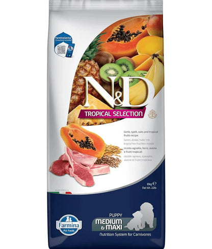 Farmina - dog N&D Tropical Selection, Dry Dog Food - Lamb, Spelt, Oats & Tropical Fruits Puppy Medium & Maxi