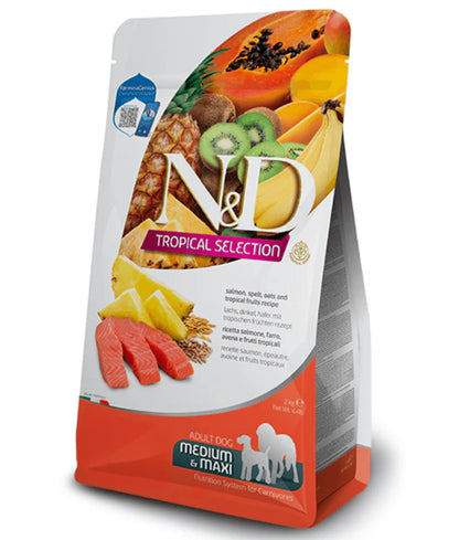 Farmina - dog N&D Tropical Selection, Dry Dog Food - Salmon & Tropical Fruits Adult Medium & Maxi 10kg