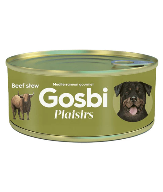 Gosbi - dog Plaisirs, Grain Free Beef Stew Adult Complementary Wet Food – Hypoallergenic, Monoprotein, Weight Control 185g-400g