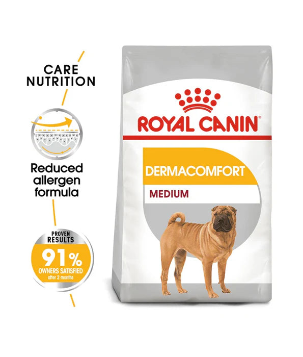 Royal Canin - dog Dermacomfort, Medium Breed Adult Dry Dog Food, Reduced Allergen Formula, with Omega 3&6 for Sensitive Skin - 3 kg