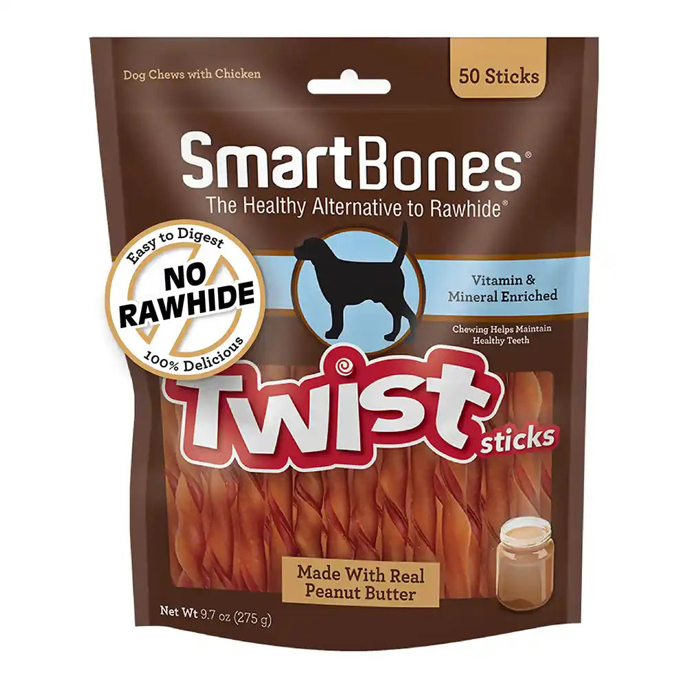 Smart Bones - dog twist sticks real peanut butter 50 stick