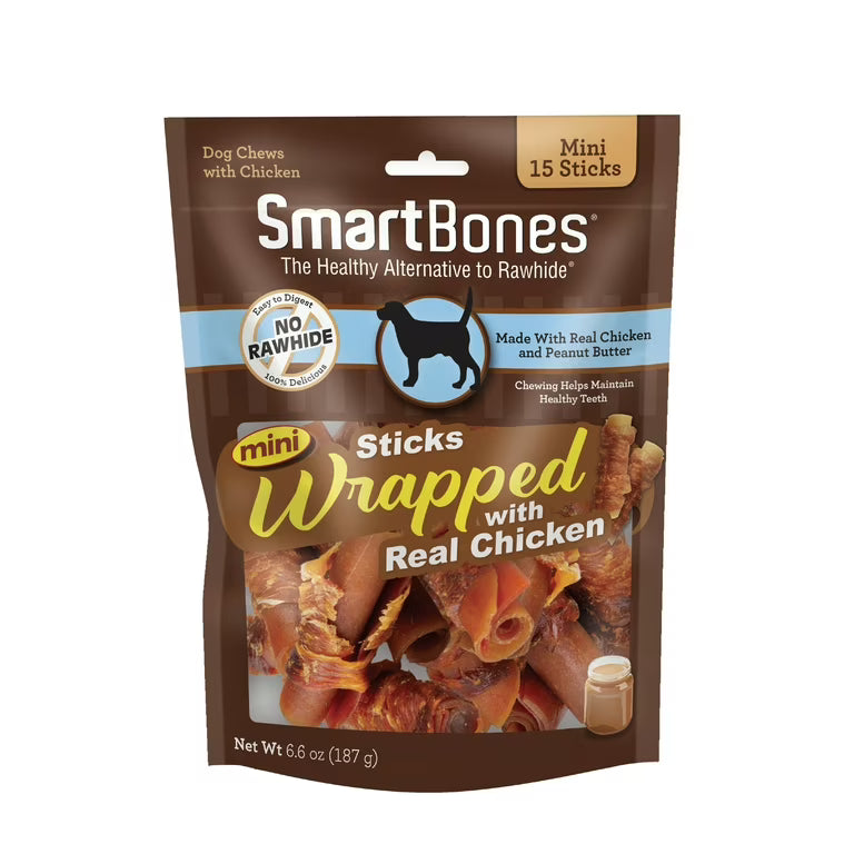 Smart Bones - dog mini wrapped stick real peanut butter 15 mini stick