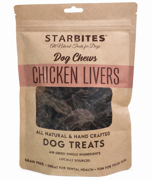 All Natural treats - dog Chicken Livers - Starbites Dog Chews , Grain-Free, Air-Dried 50g