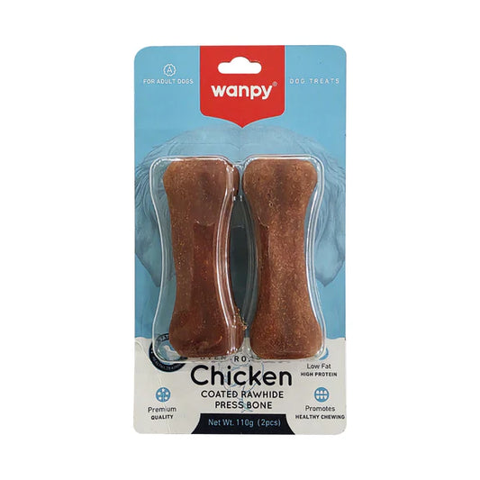 wanpy - dog chicken coated rawhide press bone 2pcs 110g