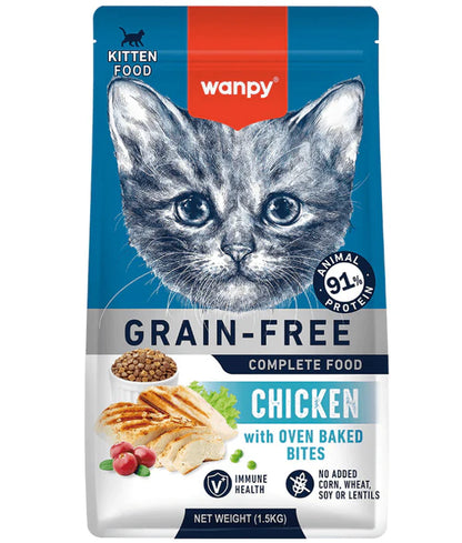 Wanpy - cat Grain-Free Chicken Kitten Food, High Animal Protein, Digestive Support - 1.5 kg