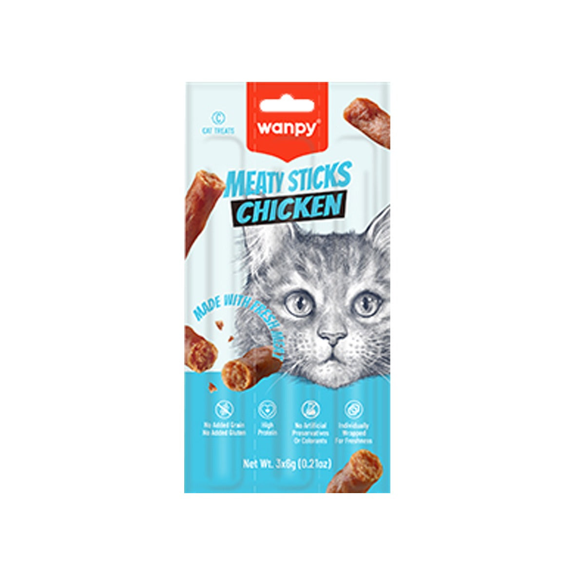 wanpy - meaty sticks cat chicken made with fresh meat 3x6g