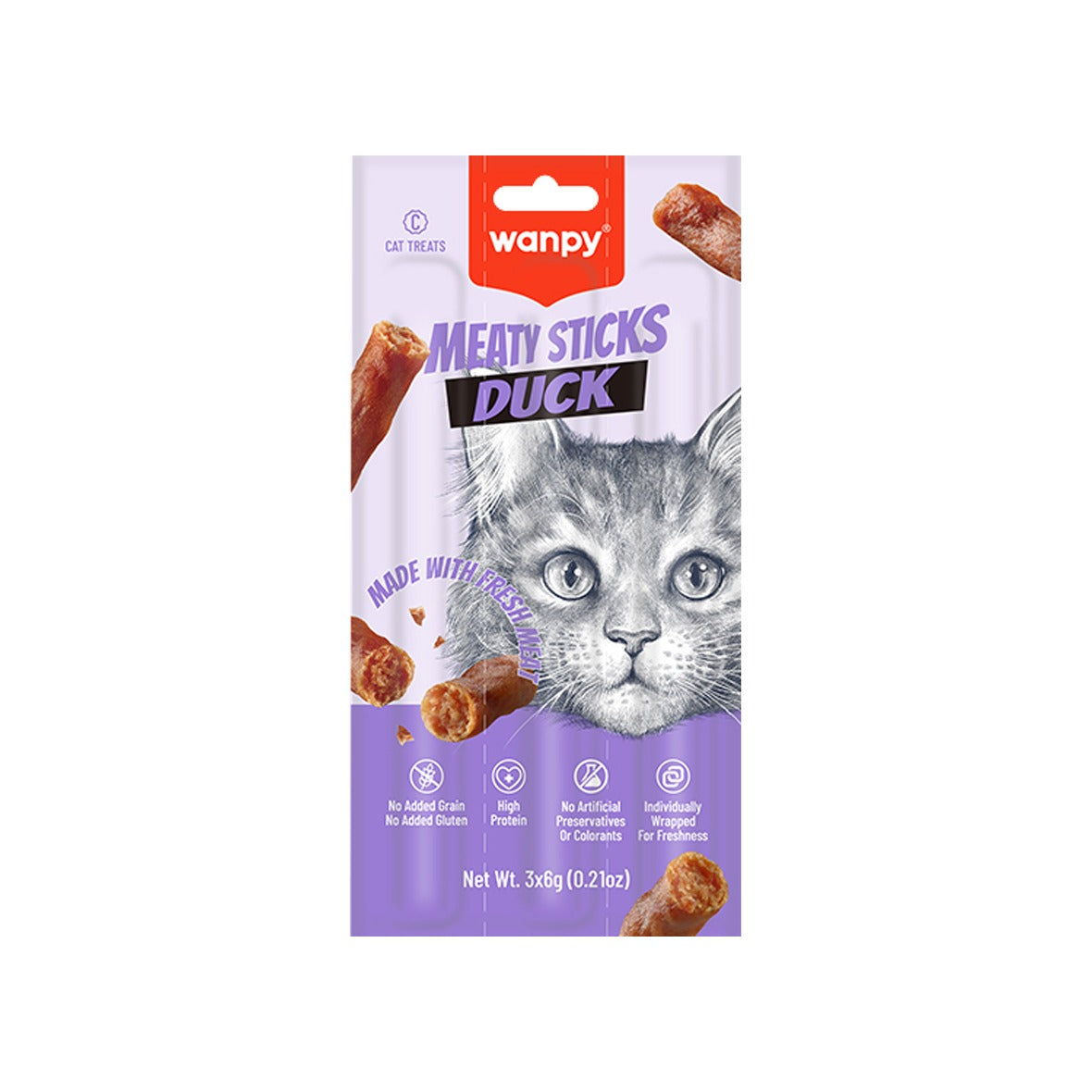 wanpy - meaty sticks cat duck made with fresh meat 3x6g