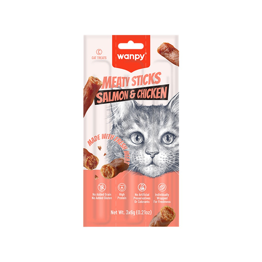 wanpy - meaty sticks cat salmon & chicken made with fresh meat 3x6g