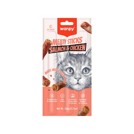 wanpy - meaty sticks cat salmon & chicken made with fresh meat 3x6g
