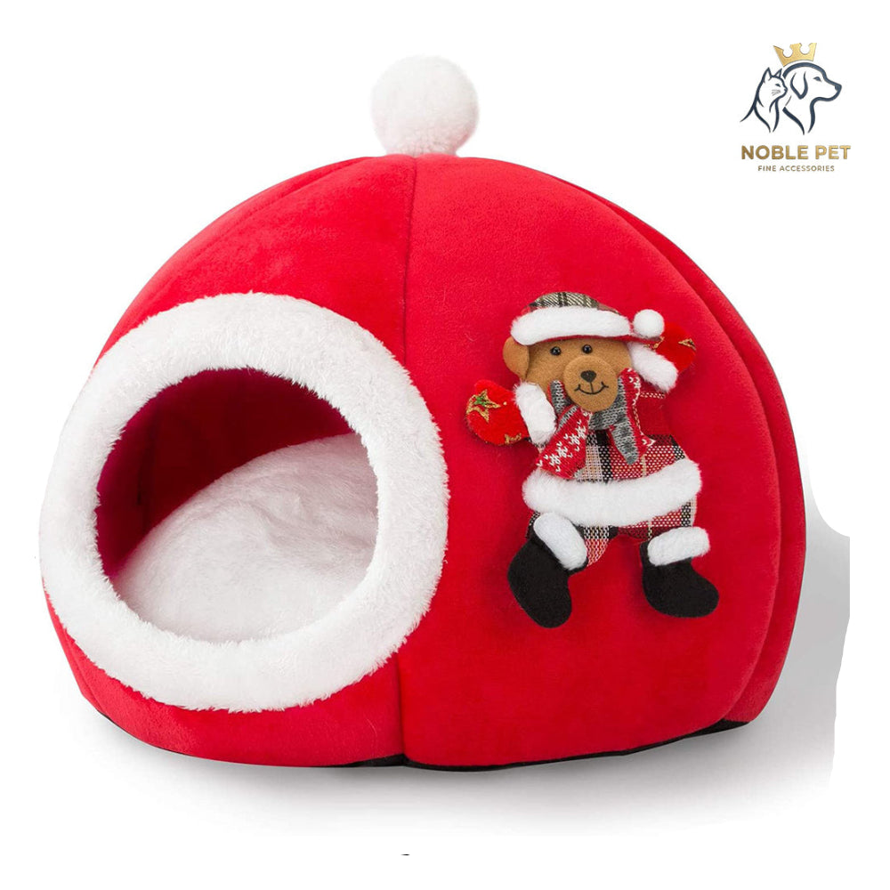 Christmas Noble Pet - Santa Igloo Cat Cave Bed, Red – 40 cm