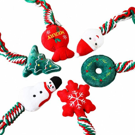 Christmas Noble Pet - Christmas Cotton Rope Dog Chew Toy, Santa Design – 32 cm