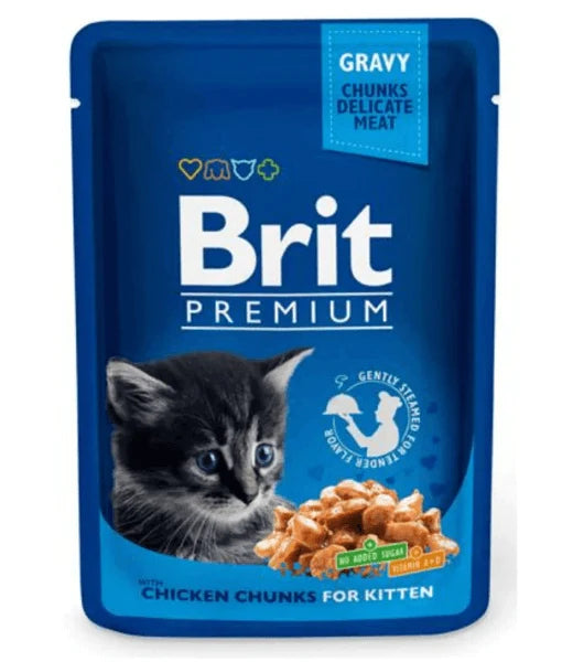 Brit Premium - Cat Pouches Chicken Chunks, In Gravy, for Kitten, Wet Cat Food - 100g